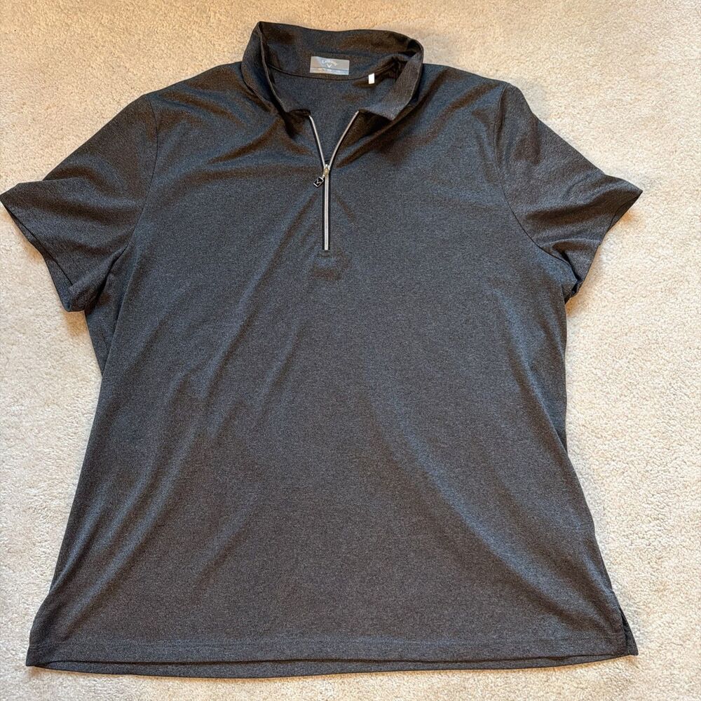 Callaway Opti Dri Polo Shirt Womens XXL Black Short Sleeve 1/4 Zip Golf Casual